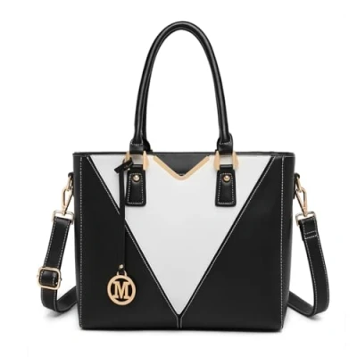 Afbeelding van Miss Lulu Chique damestas met handvat aan de bovenkant, luxe draagtas, minimalistisch design, modieuze crossbody tas kleurblokkering, veelzijdig voor zakelijk en casual gebruik, Zwart 1