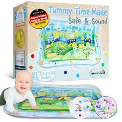 Afbeelding van TummyTime Watermat XXL van Freudeskind, babywaterspeelmat, 100% ftalaten en BPA vrij vanaf 0, 3, 6 of 9 tot 24 maanden, sensorische Montessori speelmat, babyspeelgoed, buikligging