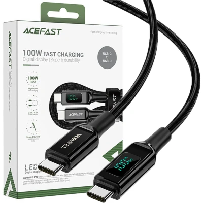 Afbeelding van ACEFAST USB C naar C6 03 kabel met display, 100 W, 2 m (zwart)