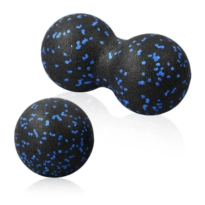 Afbeelding van Fasciabal en fasciaroller set, massagebal, duobal, fascia lacrosse bal, massageballen, fasciaballen voor voeten, rug, nek, wervelkolom, handen, fasciarol, kleine set (2 stuks)