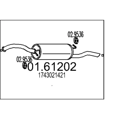 Afbeelding van MTS 01.61202 Einddemper 960mm TOYOTA: Yaris Verso (P2) 1.5, 1.3 2000 2005