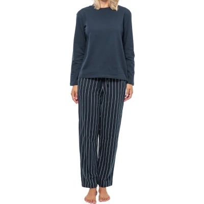 Afbeelding van Schiesser Organic Pyjama Blau gestreift dunkelblau, Dames, Maat: 36, dunkelblau