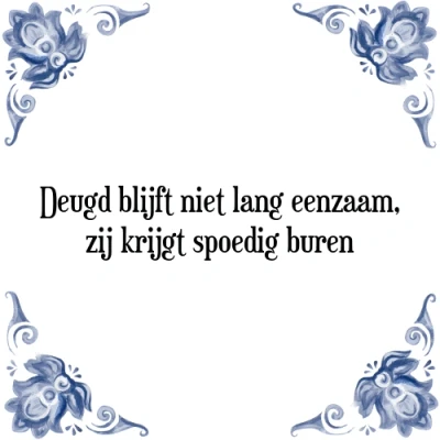 Afbeelding van Deugd blijft niet lang eenzaam, zij krijgt spoedi Tegeltje + Spreuk