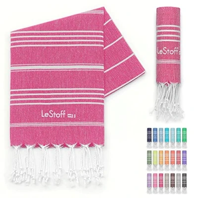 Afbeelding van LeStoff de traditionele Hamamdoek Strandlaken Badhanddoek Saunahanddoek Douchehanddoek Spa Sport Yoga Reizen 100% Biologisch Katoen. Duurzaam, natuurlijk, zacht en voorgewassen. (50 x 100 cm, Fuchsia)