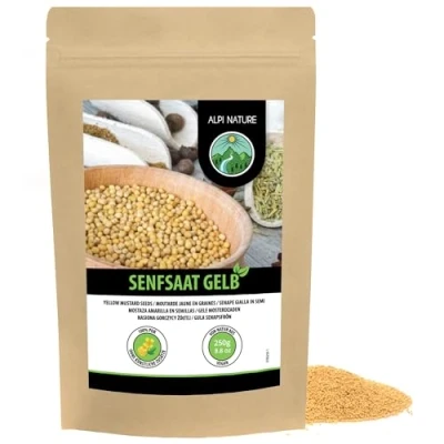 Afbeelding van Alpi Nature Mosterdkorrels (250 g) mosterdzaadgeel en wit 100% natuurlijke zacht gedroogde mosterdzaden natuurlijk zonder additieven veganistisch