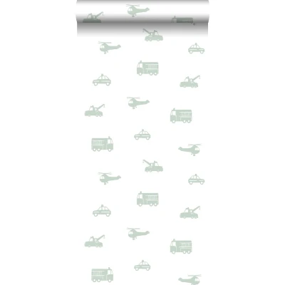 Afbeelding van Leen Bakker ESTAhome Behang Voertuigen Mintgroen En Wit 53cm X 10,05 M Groen Vlies
