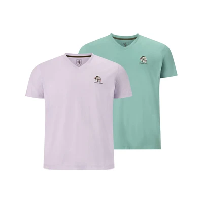 Afbeelding van Charles Colby Doppelpack EARL Rhodin Tshirt print, Heren, Maat: Large, Helllila grün