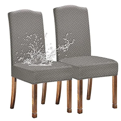 Afbeelding van KELUINA Stoelhoezen met hoge rugleuning, rekbaar, afneembaar, wasbaar, waterdicht, voor eetkamer, woonkamer, huis, lichtgrijs, 2 stuks