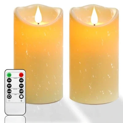 Afbeelding van Da by led kaars, waterdichte kaars voor buiten, knipperende batterij aangedreven met afstandsbediening en timer, ivoorwit kunststof, 8 cm x 15 cm, 2 stuks