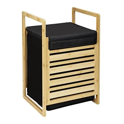 Afbeelding van WENKO Wasmand Mod. Ecori, wasverzamelaar 47 liter, van FSC® gecertificeerd bamboe, waszak uitneembaar gerecycled polyester, 40 x 60 35, natuur/zwart