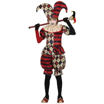 Afbeelding van Guirca Clown &amp; Nar Kostuum Scary Harry Harlekijn Jongen Blauw, Rood, Wit / Beige 7 9 jaar Halloween Verkleedkleding