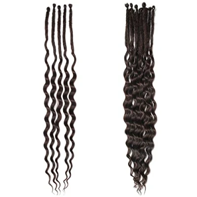 Afbeelding van 20 Inch Synthetische Dreadlock Extensions met Krullende Uiteinden Dunne 0,6 cm Single Ended Wavy Dreads Zachte Pre Looped Dreadlocks, 15 Strands/Pack