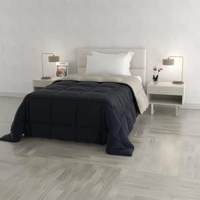 Afbeelding van Italian Bed Linen Elegante winterdekbed, microvezel, donkerblauw/lichtgrijs, 170 x 260 cm