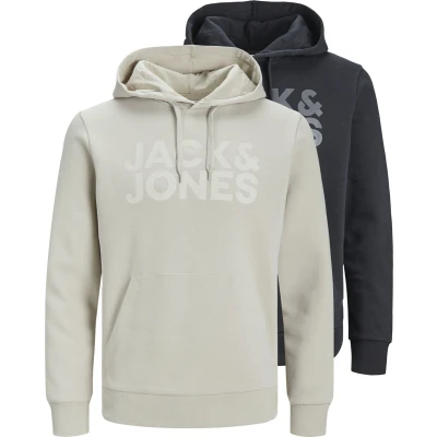 Afbeelding van Jack &amp; Jones 2P O hals hoodies corp logo beige zwart S