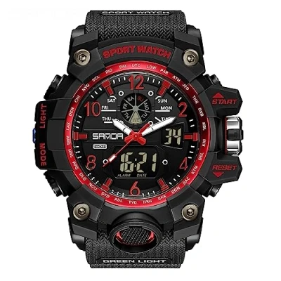 Afbeelding van AIMES Mannen Horloges Outdoor Sport Waterdichte Militaire Horloge Tactische Digitale Analoge Polshorloge Datum Multifunctionele Led Grote Gezicht Alarm Stopwatch voor Man, Zwart Rood 3169,