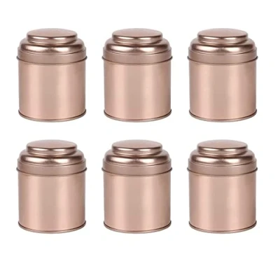 Afbeelding van TsoLay 6 stuks mini theeblikjes, kleine theepotten met luchtdichte dubbele deksels, blikjes en ronde keukendozen voor thee (roségoud).