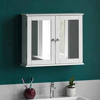 Afbeelding van Bath Vida Priano dubbele deur gespiegelde badkamerkast opbergkast wandmontage, wit