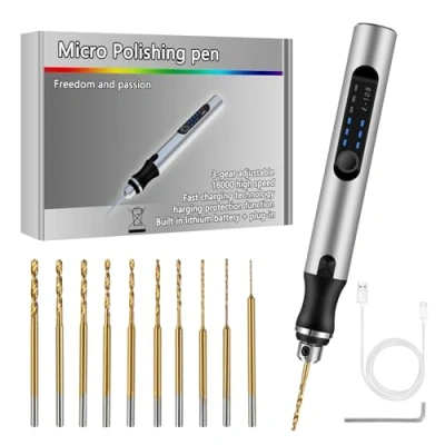 Afbeelding van Comius Sharp Elektrische mini boorpen, 3 versnellingen, draadloos, USB oplaadbaar, doe het zelf handboor, met 10 spiraalboren (0,6 2,2 mm), boormachine voor hars, sieraden, kunststof, hout,