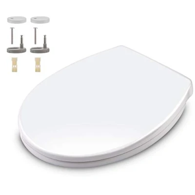 Afbeelding van Himimi wc bril met zachte sluiting, softclose rem, toiletbril snelle één knopontgrendeling en verstelbaar scharnier, O vormige toiletpot