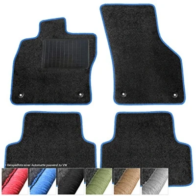 Afbeelding van moto MOLTICO Vloermatten auto velours autotapijten zwart automatten set 4 delig geschikt voor VW New Beetle 1998 2011 (blauw siernaden)