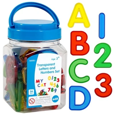 Afbeelding van edxeducation Transparante letters en cijfers Mini Jar Kleurrijke, kunststof Light Box Accessoire Sensory Play Praktijk tellen spelling