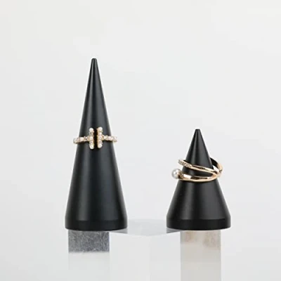 Afbeelding van GemeShou Metalen 2 stuks Ring Houder Toren voor Meisje Vrouwen Sieraden Display Stand Show Retal Sale fotografie rekwisieten (Zwarte Hoogte 3 cm en 8 cm)