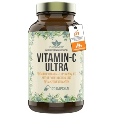 Afbeelding van naturalie® vitamine C Ultra capsules hoge dosis 500 mg per capsule 3 voudig complex met verhoogde biologische beschikbaarheid en gebufferde + plantenextracten 90 zonder