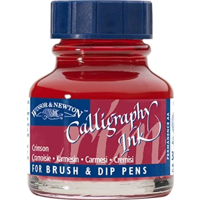 Afbeelding van Winsor &amp; Newton 1111203 Kalligrafie inkt voor vulpennen of kroontjespennen, onderling mengbaar, lichtecht met goede vloei eigenschappen 30ml fles, Crimson