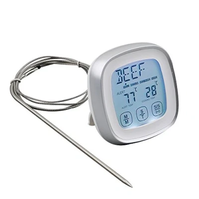 Afbeelding van DollaTek Vleesthermometer, instant read voedselthermometer, digitale kookthermometer met timer alarmsonde voor oven, keuken, grillen, rokers (zilver)