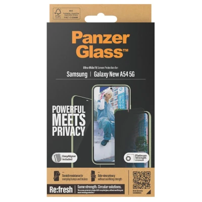 Afbeelding van Screenprotector Samsung Galaxy A55: PanzerGlass Privacy Ultra Wide Fit Anti Bacterial incl. applicator
