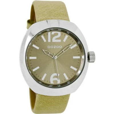 Afbeelding van OOZOO Timepieces Zilverkleurige horloge met zand leren band C5681