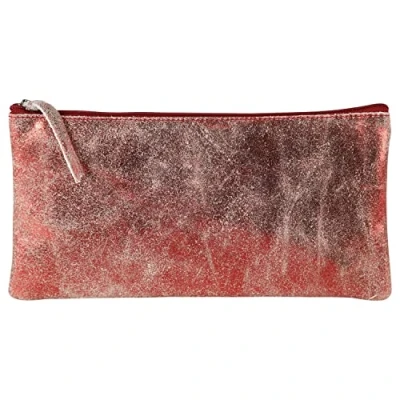 Afbeelding van Clairefontaine 410069C Platte schooletui van leer/suède, rood met iriserend effect, 22 x 11 cm, echt lamsleer, schoolbenodigdheden, etui kleurpotloden, pennenhouder