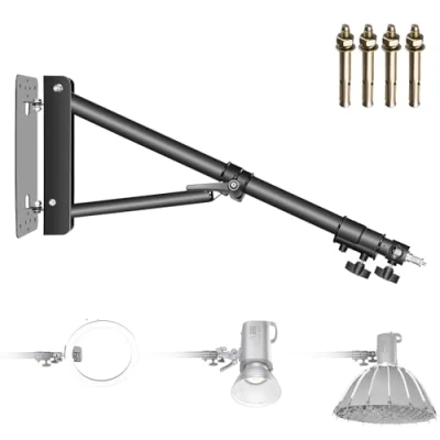 Afbeelding van NEEWER Wandmontage, boomarm met driehoekige basis voor fotografie, studio, video, stroboscoop, licht, monolight, softbox, reflector, 180 graden rotatie, maximale lengte cm (zwart)