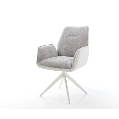 Afbeelding van DELIFE Draaistoel Zoa Flex materiaalmix echt leer wit zilver grijs kruisframe breed 360 draaibaar rocker functie pocketveer kern