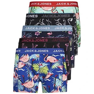 Afbeelding van JACK &amp; JONES 12204864 Boxershorts voor heren, set van 5 stuks, wit, zwart, blauw, grijs, trunks, L