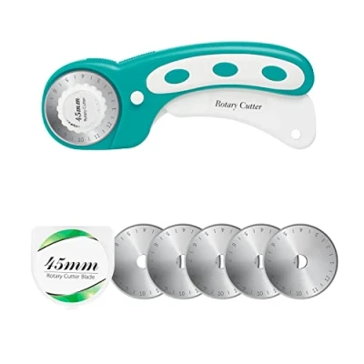 Afbeelding van 45 mm roterende snijder met 5 stuks extra messen, ergonomische handgreep rolsnijder veiligheidsslot voor stof, leer, knutselen, naaien, quilten, stoffen perfect linker en