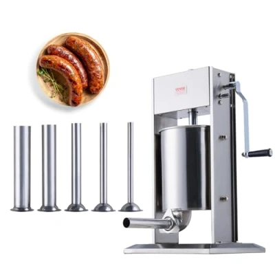 Afbeelding van VEVOR Handmatige worstmachine, capaciteit 10 l, verticale worstmachine van roestvrij staal met 5 vulbuizen voor churros worst, restaurant, supermarkt, keuken