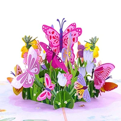 Afbeelding van Favour Pop Up een prachtige bloemenweide met veel vlinders, voor verjaardagen, jubilea, ook geldgeschenken of vouchers. TL082