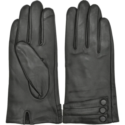 Afbeelding van Gevoerde leren dames handschoenen met sierknoopjes in geschenkdoos maat M