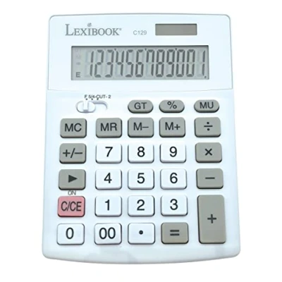 Afbeelding van Lexibook, 12 cijferige bureaucalculator met LCD scherm, 8 functies, grote toetsen, zonne energie &amp; batterijen, wit/grijs, C129