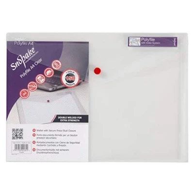 Afbeelding van Snopake 12841X Polyfile A4 Popper Wallet File met Press Stud en Index Tab Classic Clear (Pack van 5)