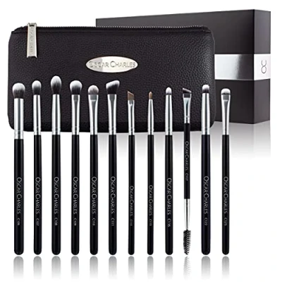 Afbeelding van Oscar Charles Oogmake up borstels set, 12 make professionele inclusief luxe cosmetische tas zilver