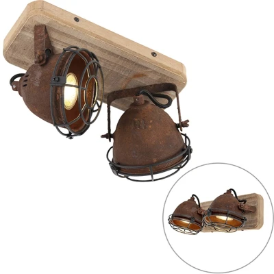 Afbeelding van QAZQA Smart spot roestbruin met hout incl. 2 wifi GU10 Gina
