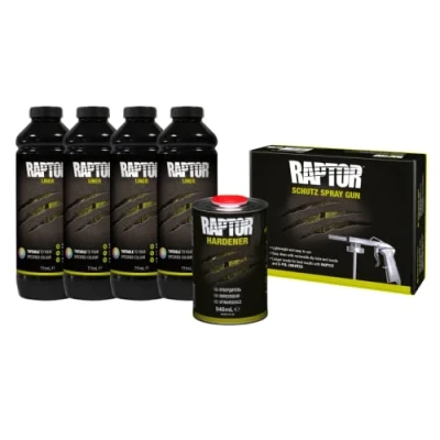 Afbeelding van RAPTOR Coating kit, 4 flessen set 3,79 liter (incl. verharder), kleurbaar, met U POL standard spuitpistool