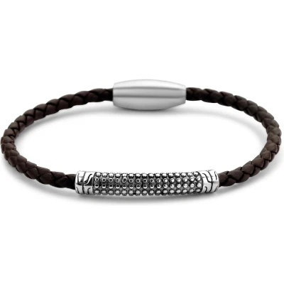 Afbeelding van Frank 1967 7FB 0441 Armband staal/leder zwart 21 cm