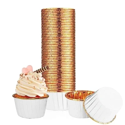 Afbeelding van 100 stuks cupcake muffinvormpjes van aluminiumfolie, muffinvormpjes, papier, papieren hoezen, wegwerpbakbekers voor verjaardag, bruiloft, kerstfeest, feest, muffinvorm