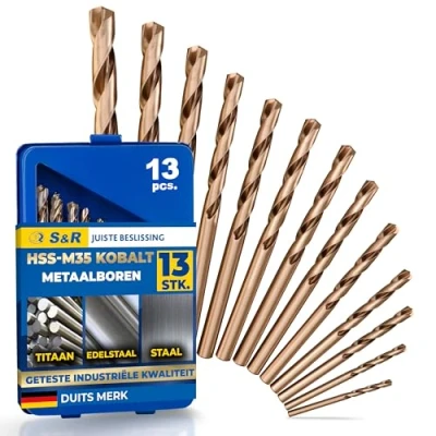 Afbeelding van S&amp;R metalen boorset 1 6,5mm, 13 stuks, HSS kobalt , gepolijst. Stalen doos.Professionele kwaliteit.