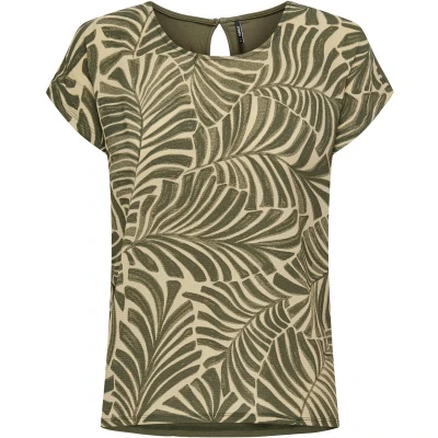 Afbeelding van ONLY T shirt ONLVIGGA met bladprint kaki/ lichtkaki