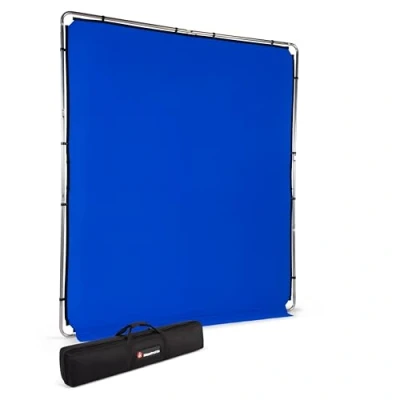 Afbeelding van Manfrotto EzyFrame Fotografie/Video Grootformaat Opvouwbare Achtergrond Kit 2 x 2,3 m Chroma Key Blauw Rapid Assembly Aluminium Frame Wordt geleverd met stevige draagtas Ultra Draagbaar LL