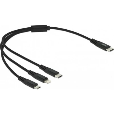 Afbeelding van Delock USB Charging Cable 3 in 1 Type C™ to Lightning™ / Micro 30 cm